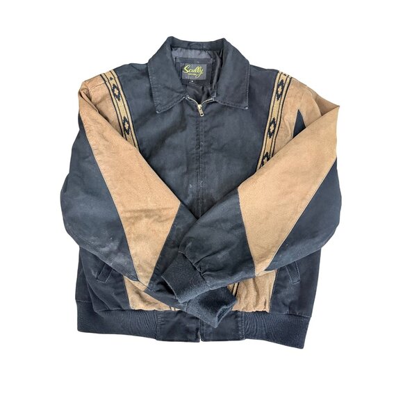 Vtg Scully Western Leather Suede Jacket Mens M Black Tan Zip Aztec - Picture 4 of 16